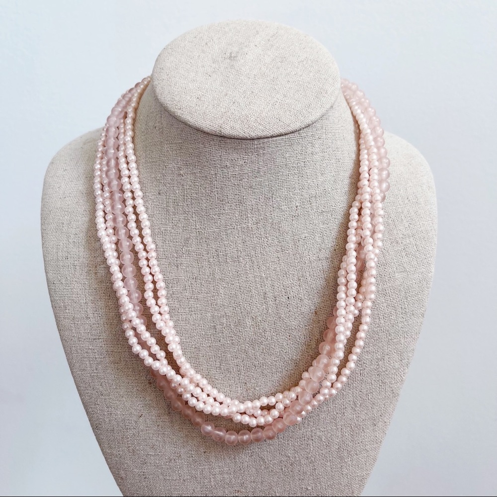 Vintage Faux Pink Pearl Frosted Bead Necklace 18”